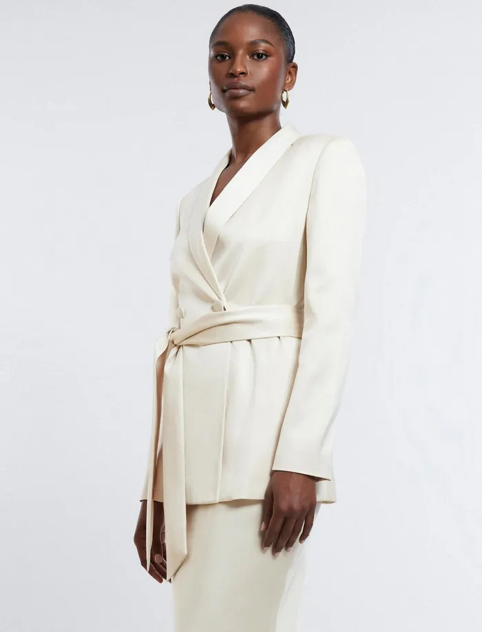 Women Jackets and Blazers BCBG Harrison Satin Blazer Champagne