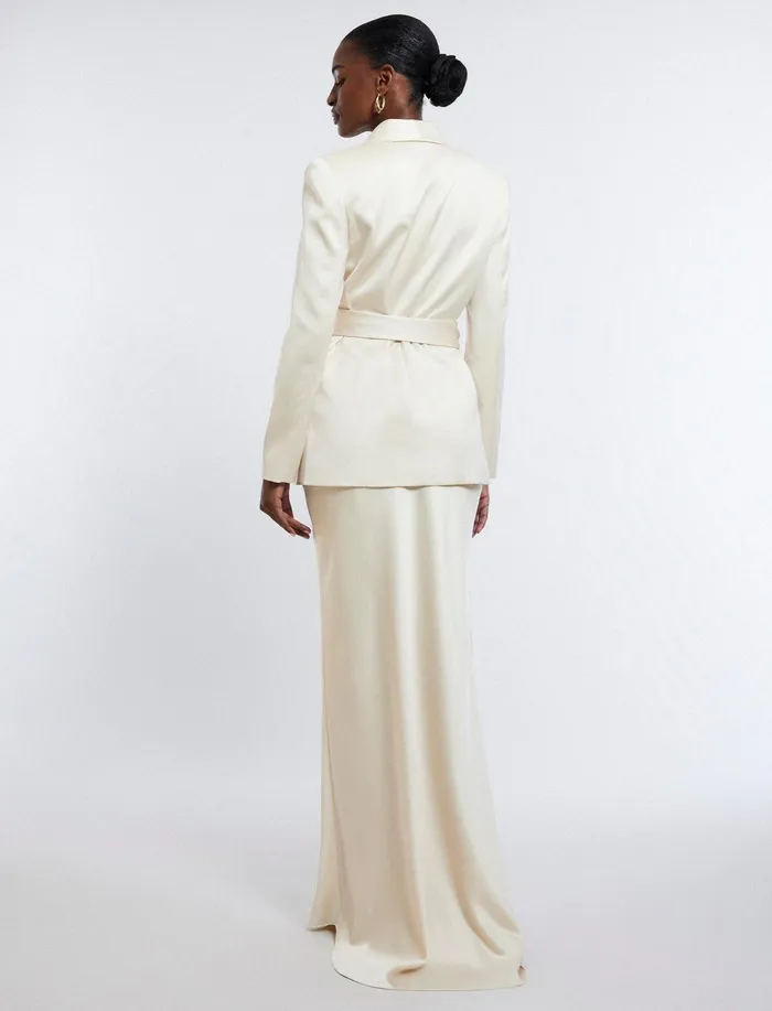 Women Jackets and Blazers BCBG Harrison Satin Blazer Champagne