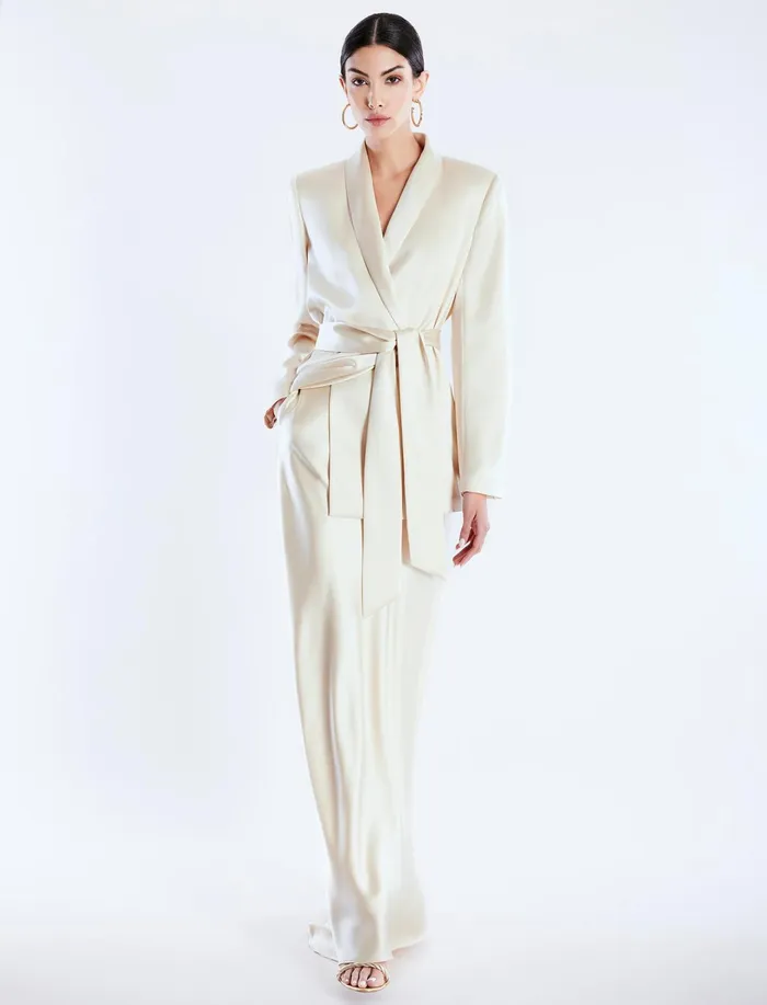 Women Jackets and Blazers BCBG Harrison Satin Blazer Champagne
