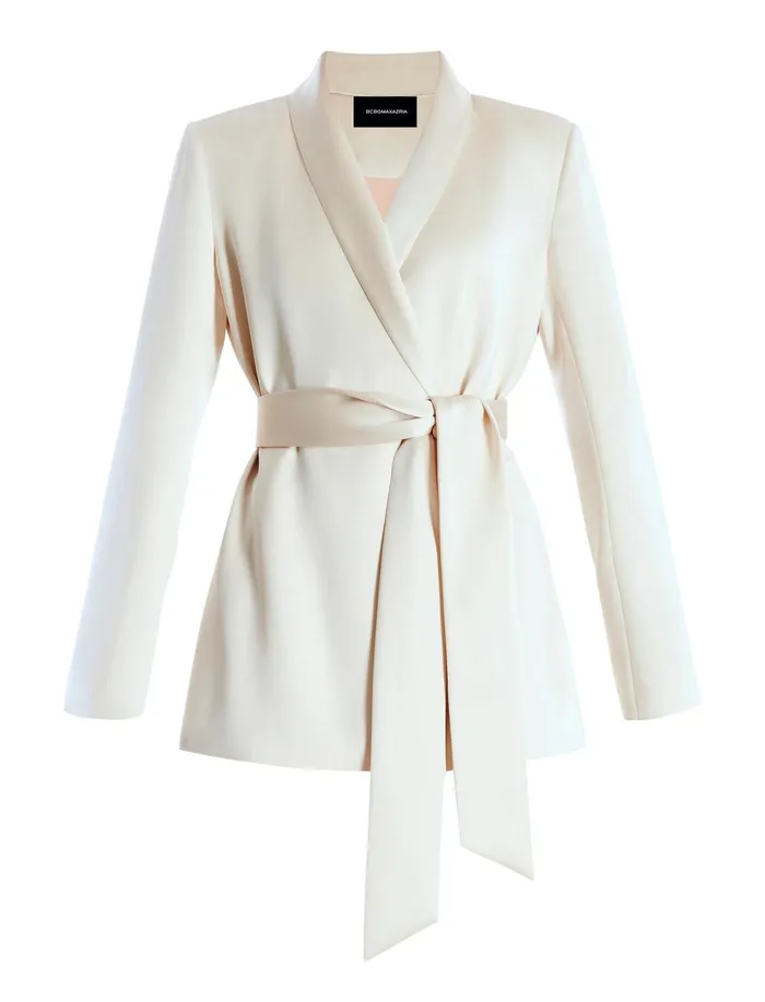 Women Jackets and Blazers BCBG Harrison Satin Blazer Champagne