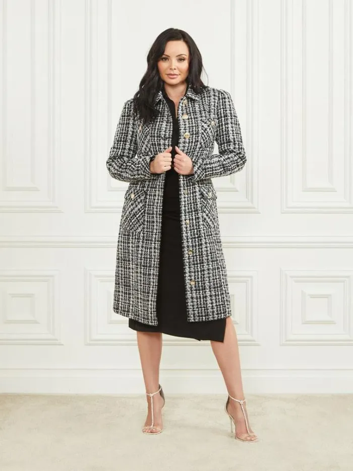 Women Jackets Marciano Megan Tweed Coat Check Black And White