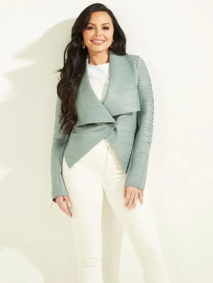 Women Jackets Marciano Shayna Drape Leather Jacket Slate Gray