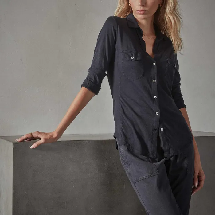 WOMEN James Perse CLASSICS Sheer Slub Side Panel Shirt Deep