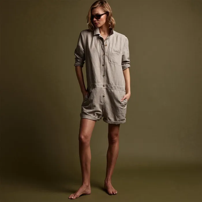 WOMEN James Perse DRESSESJUMPSUITS Linen Herringbone Romper Mineral Pigment