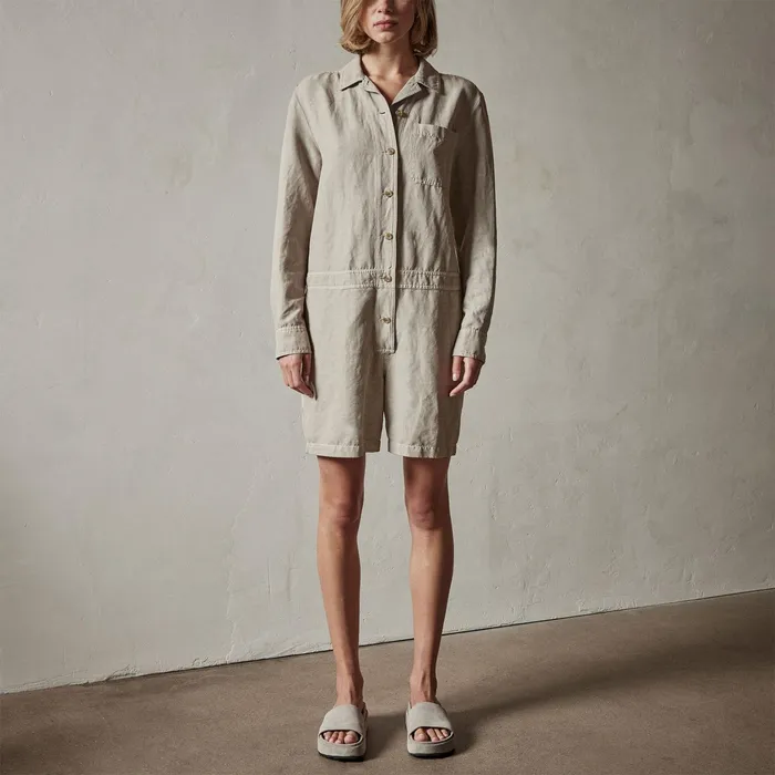 WOMEN James Perse DRESSESJUMPSUITS Linen Herringbone Romper Mineral Pigment
