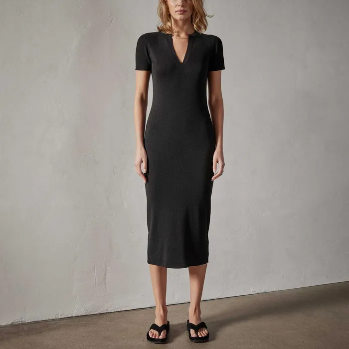 WOMEN James Perse DRESSESJUMPSUITS Split Front Knit Dress Black