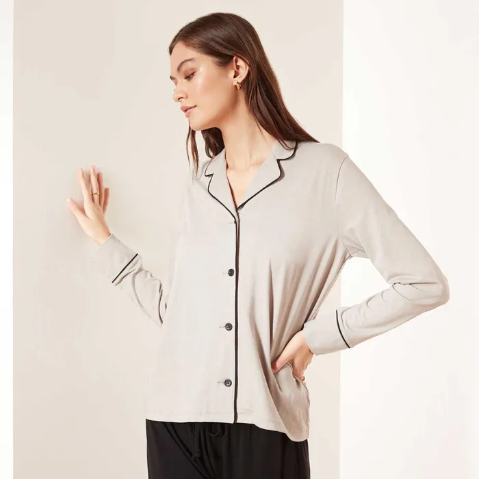 WOMEN James Perse LOUNGE Piped Jersey Pajama Top Dappleblack