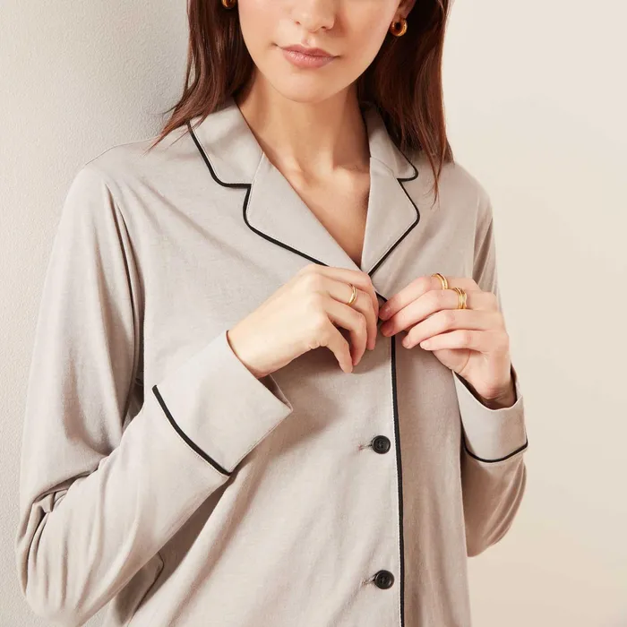 WOMEN James Perse LOUNGE Piped Jersey Pajama Top Dappleblack