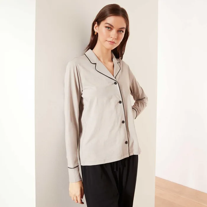WOMEN James Perse LOUNGE Piped Jersey Pajama Top Dappleblack