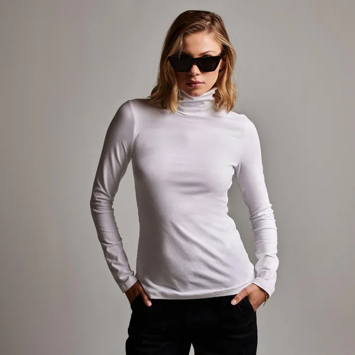 WOMEN James Perse NOVELTY TOPS Stretch Lotus Turtleneck White