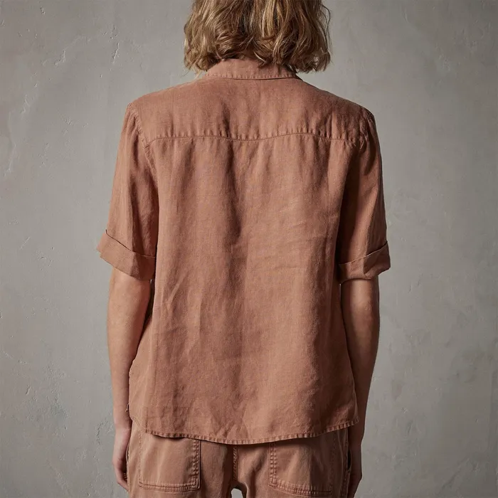 WOMEN James Perse SHIRTING Short Sleeve Linen Shirt Nutmeg Pigment