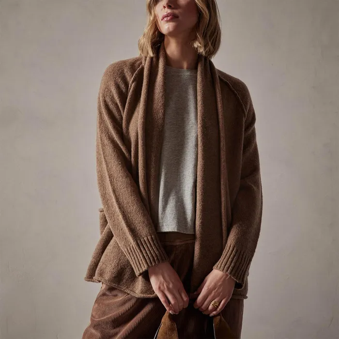 WOMEN James Perse SWEATERS Cashmere Shawl Collar Relaxed Cardigan Chestnut