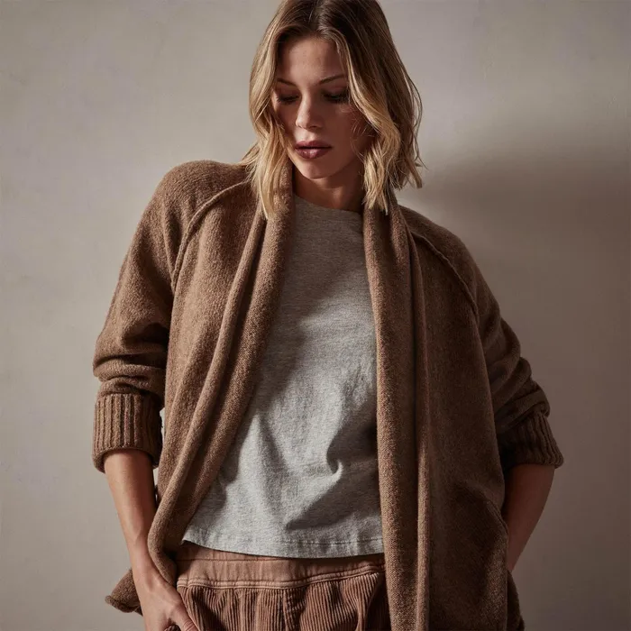 WOMEN James Perse SWEATERS Cashmere Shawl Collar Relaxed Cardigan Chestnut
