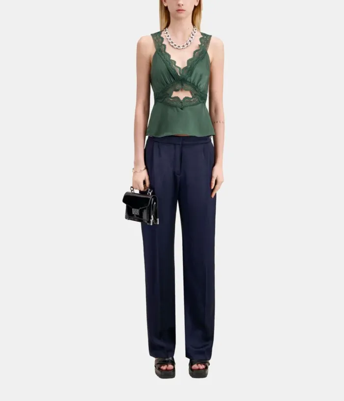 Women Jeans and Pants THE KOOPLES Navy Blue Trousers With Chains