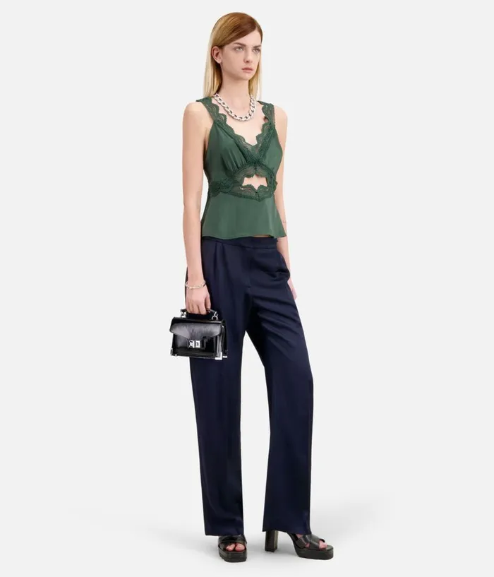Women Jeans and Pants THE KOOPLES Navy Blue Trousers With Chains Women Jeans and Pants THE KOOPLES Navy Blue Trousers With Chains