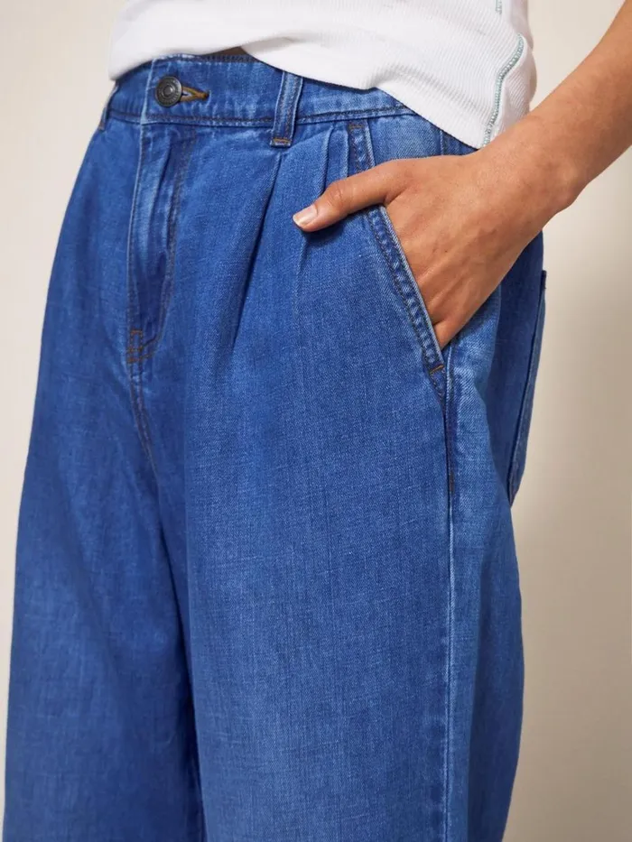 Women JEANS White Stuff Ren Cotton Linen Wide Leg Jean Mid Denim