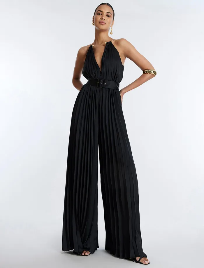 Women Jumpsuits and Rompers BCBG Libby Wide Leg Belted Jumpsuit Black