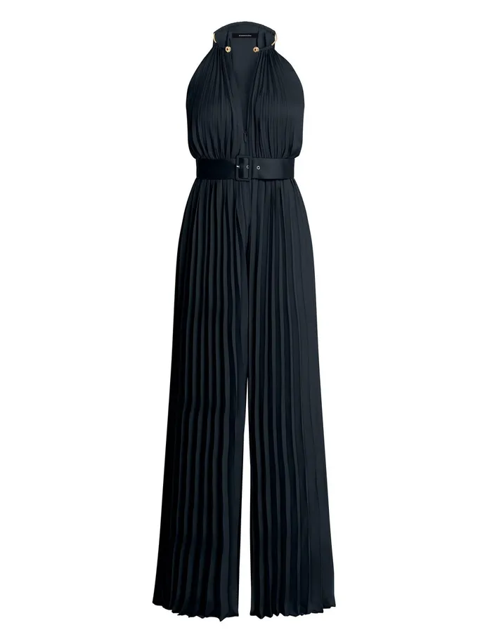 Women Jumpsuits and Rompers BCBG Libby Wide Leg Belted Jumpsuit Black