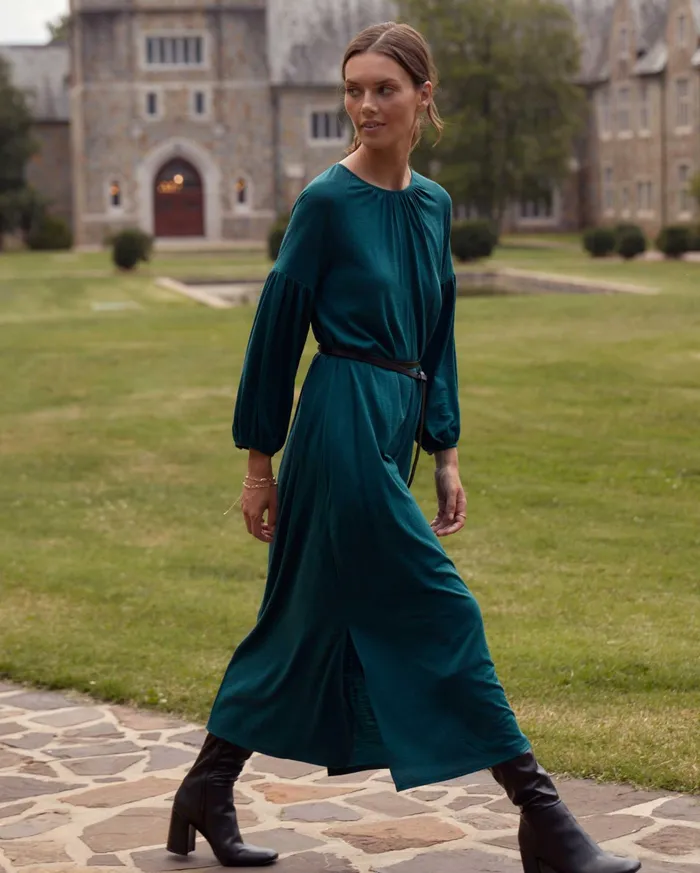 Women Keyhole Midi Dress Teal Billy Reid Dresses