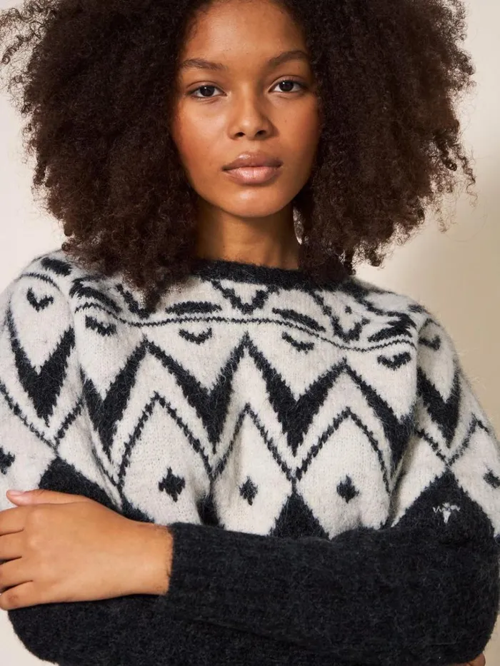 Women KNITWEAR White Stuff BLACK FAIRISLE JUMPER Black Multi