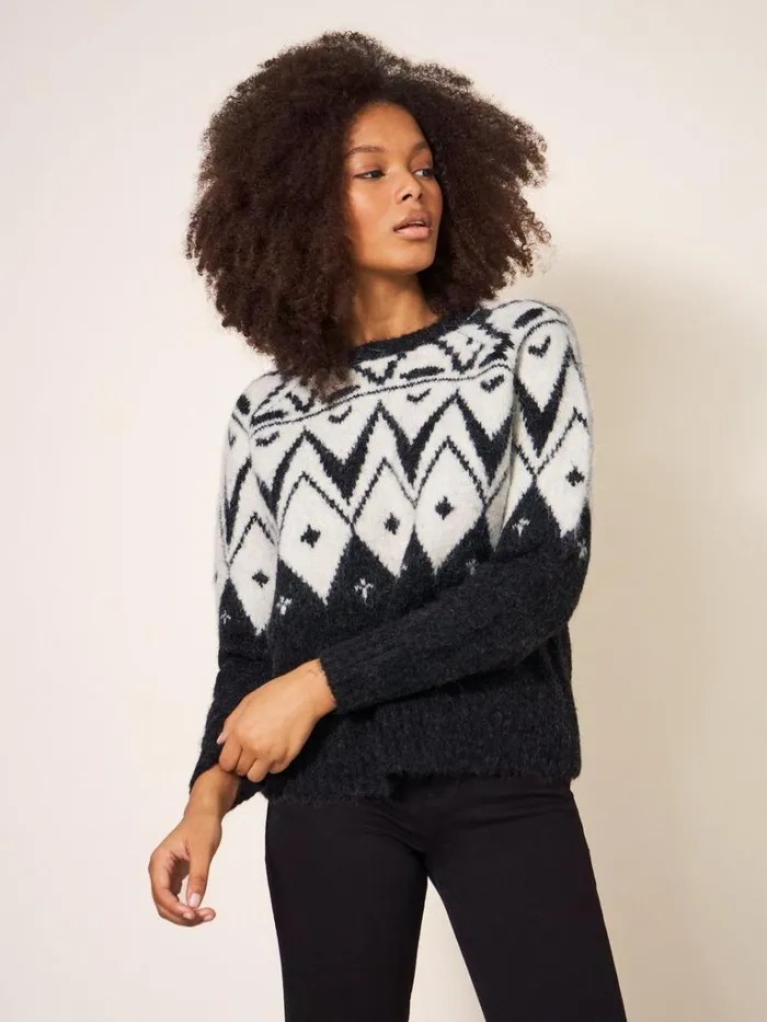 Women KNITWEAR White Stuff BLACK FAIRISLE JUMPER Black Multi Women KNITWEAR White Stuff BLACK FAIRISLE JUMPER Black Multi