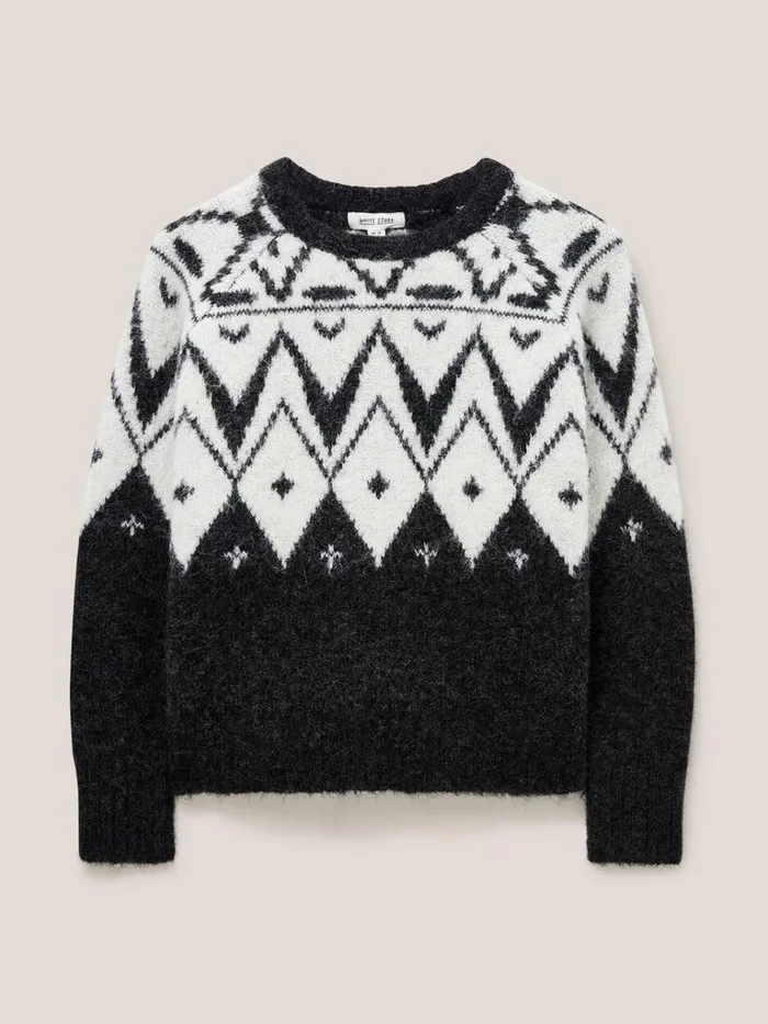 Women KNITWEAR White Stuff BLACK FAIRISLE JUMPER Black Multi Women KNITWEAR White Stuff BLACK FAIRISLE JUMPER Black Multi