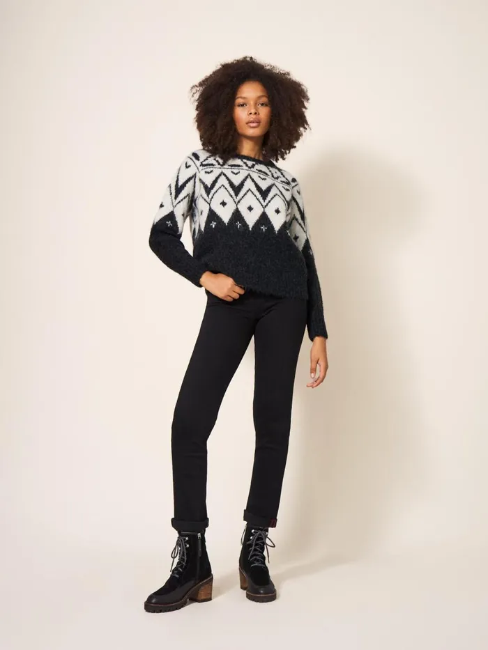 Women KNITWEAR White Stuff BLACK FAIRISLE JUMPER Black Multi Women KNITWEAR White Stuff BLACK FAIRISLE JUMPER Black Multi