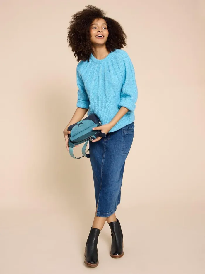 Women KNITWEAR White Stuff CLOVER JUMPER Mid Blue Women KNITWEAR White Stuff CLOVER JUMPER Mid Blue