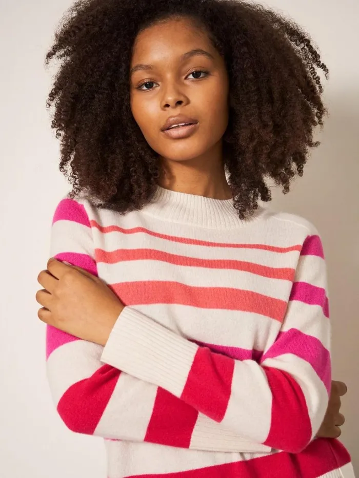 Women KNITWEAR White Stuff CORA CASHMERE CREW NECK JUMPER Pink Multi