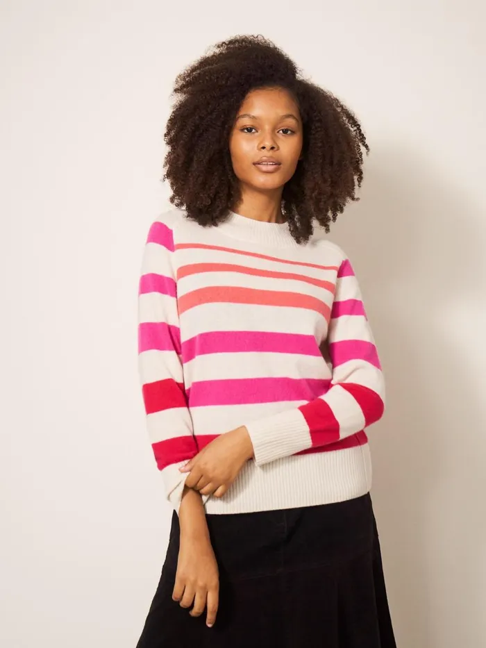 Women KNITWEAR White Stuff CORA CASHMERE CREW NECK JUMPER Pink Multi Women KNITWEAR White Stuff CORA CASHMERE CREW NECK JUMPER Pink Multi