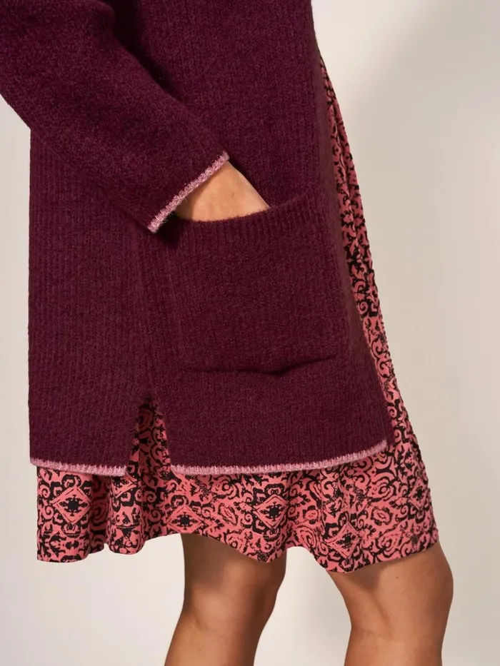 Women KNITWEAR White Stuff ERICA LONGLINE CARDI Dk Plum Women KNITWEAR White Stuff ERICA LONGLINE CARDI Dk Plum