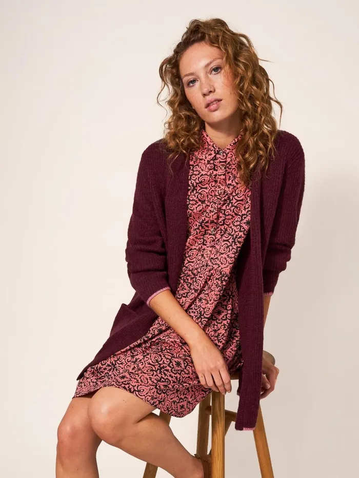 Women KNITWEAR White Stuff ERICA LONGLINE CARDI Dk Plum Women KNITWEAR White Stuff ERICA LONGLINE CARDI Dk Plum