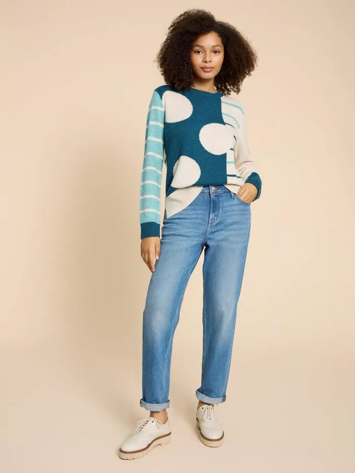 Women KNITWEAR White Stuff JADE SPOTSTRIPE JUMPER Teal Multi