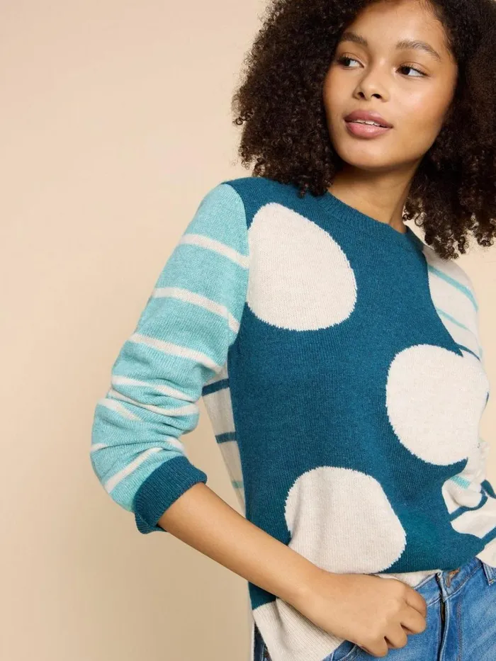 Women KNITWEAR White Stuff JADE SPOTSTRIPE JUMPER Teal Multi Women KNITWEAR White Stuff JADE SPOTSTRIPE JUMPER Teal Multi