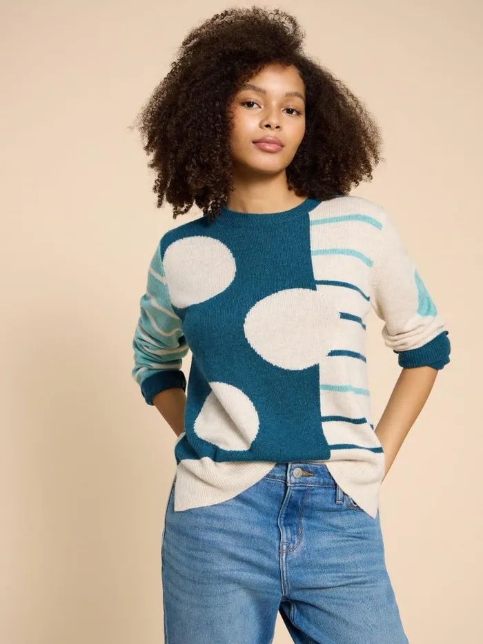 Women KNITWEAR White Stuff JADE SPOTSTRIPE JUMPER Teal Multi Women KNITWEAR White Stuff JADE SPOTSTRIPE JUMPER Teal Multi