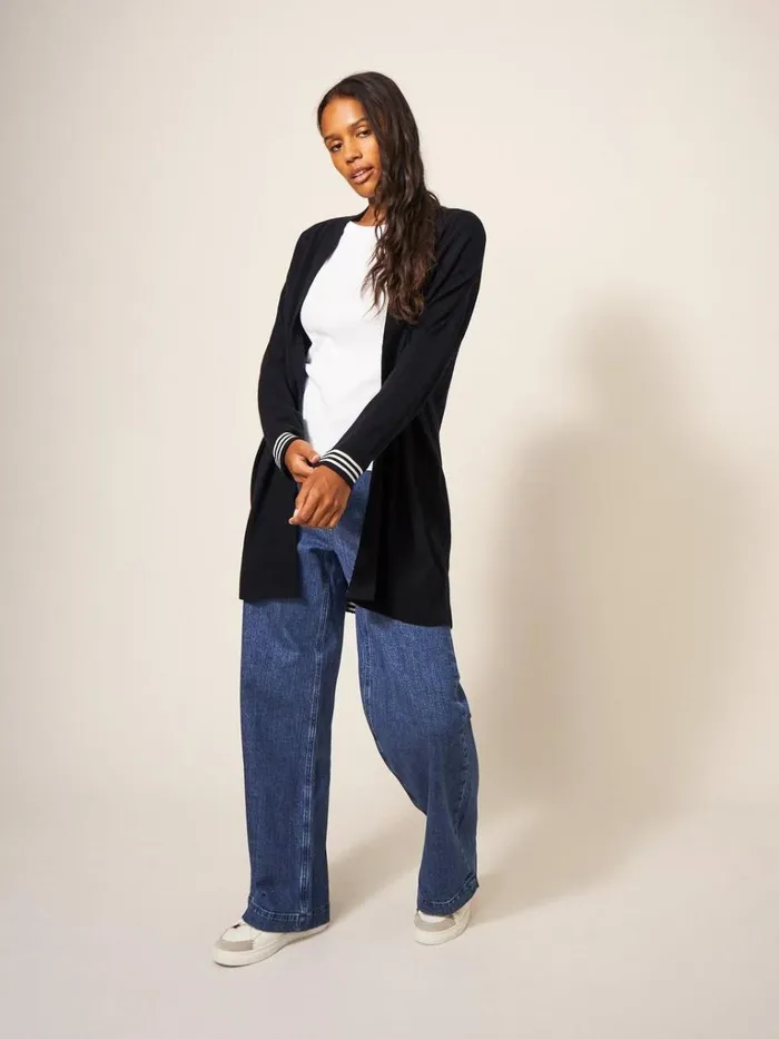 Women KNITWEAR White Stuff LAURA LONGLINE CARDI Pure Black Women KNITWEAR White Stuff LAURA LONGLINE CARDI Pure Black