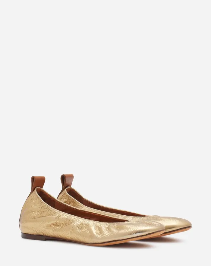Women Lanvin Loafers The Ballerina Flat In Metallic Leather Gold Women Lanvin Loafers The Ballerina Flat In Metallic Leather Gold