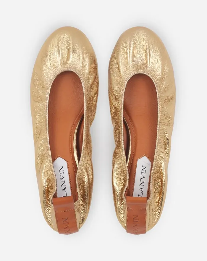 Women Lanvin Loafers The Ballerina Flat In Metallic Leather Gold Women Lanvin Loafers The Ballerina Flat In Metallic Leather Gold