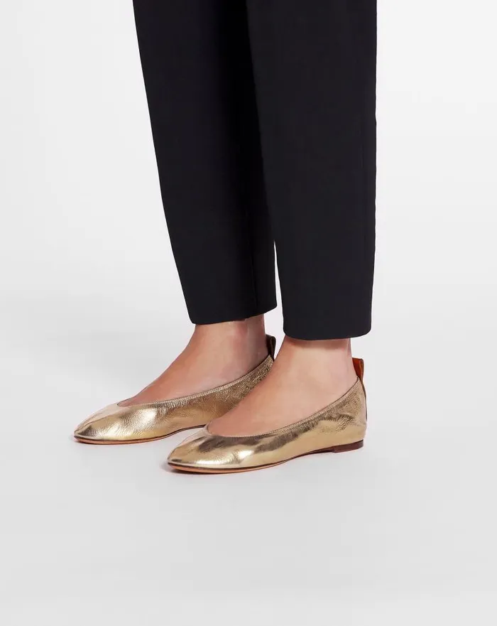 Women Lanvin Loafers The Ballerina Flat In Metallic Leather Gold Women Lanvin Loafers The Ballerina Flat In Metallic Leather Gold