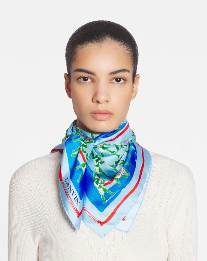 Women Lanvin Silks and Scarves Silk Scarf With A Sports Print Newlanvin Blue Women Lanvin Silks and Scarves Silk Scarf With A Sports Print Newlanvin Blue