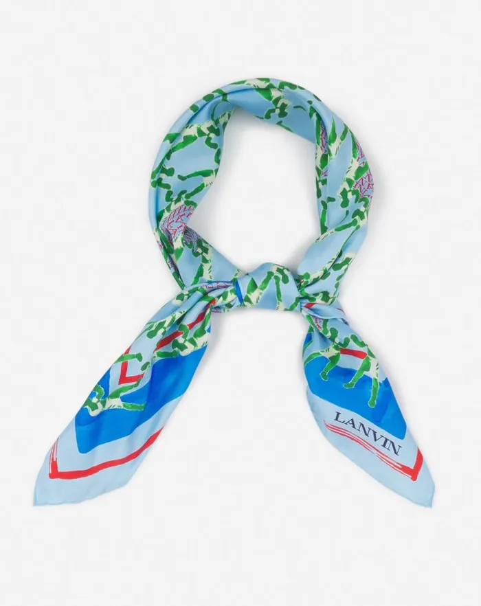 Women Lanvin Silks and Scarves Silk Scarf With A Sports Print Newlanvin Blue Women Lanvin Silks and Scarves Silk Scarf With A Sports Print Newlanvin Blue