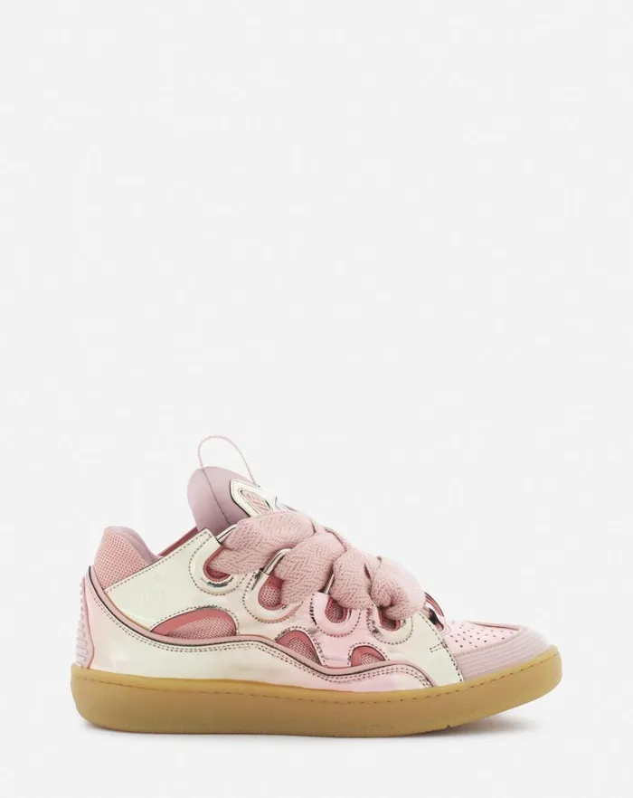 Women Lanvin Sneakers Curb Sneakers In Metallic Leather Dusty Rose