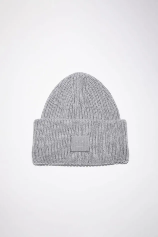 Women Large Face Logo Beanie Grey Melange Acne Studios Hats