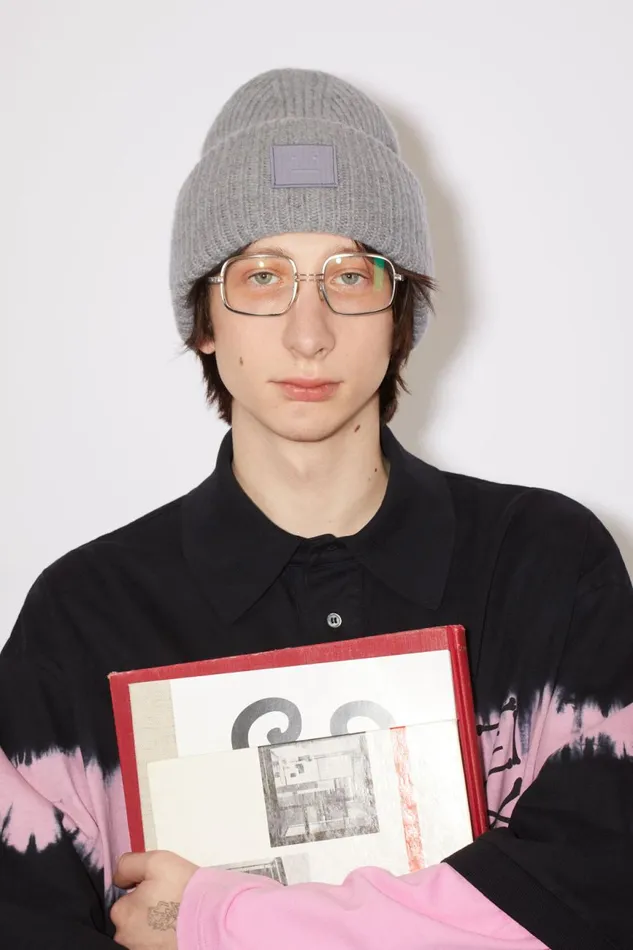 Women Large Face Logo Beanie Grey Melange Acne Studios Hats