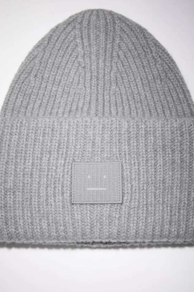 Women Large Face Logo Beanie Grey Melange Acne Studios Hats