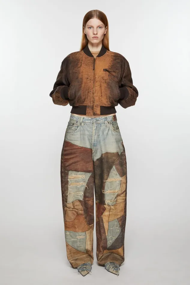 Women Leather Bomber Jacket Brown Acne Studios Outerwear