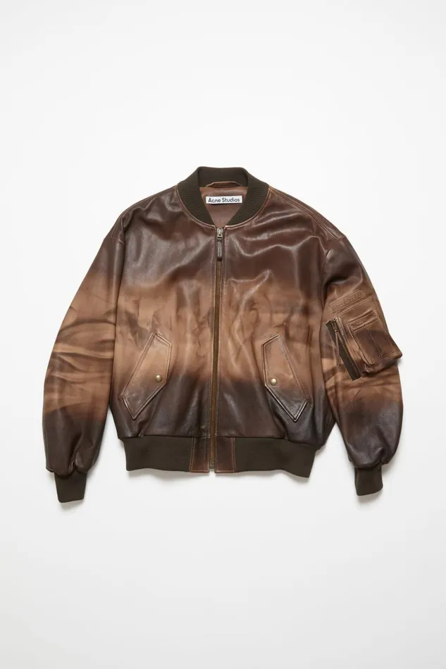 Women Leather Bomber Jacket Brown Acne Studios Outerwear