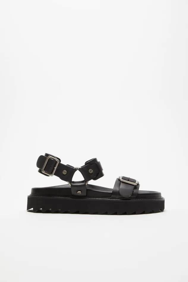 Women Leather Buckle Sandal Black Acne Studios Shoes