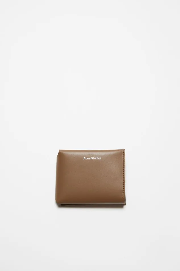 Women Leather Trifold Wallet Camel Brown Acne Studios Small Leather Goods