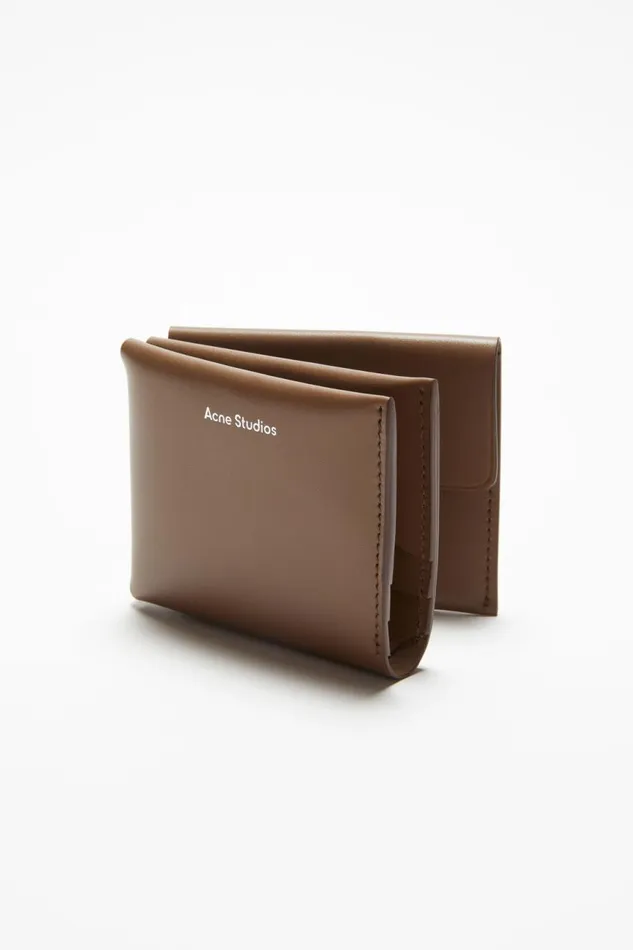 Women Leather Trifold Wallet Camel Brown Acne Studios Small Leather Goods